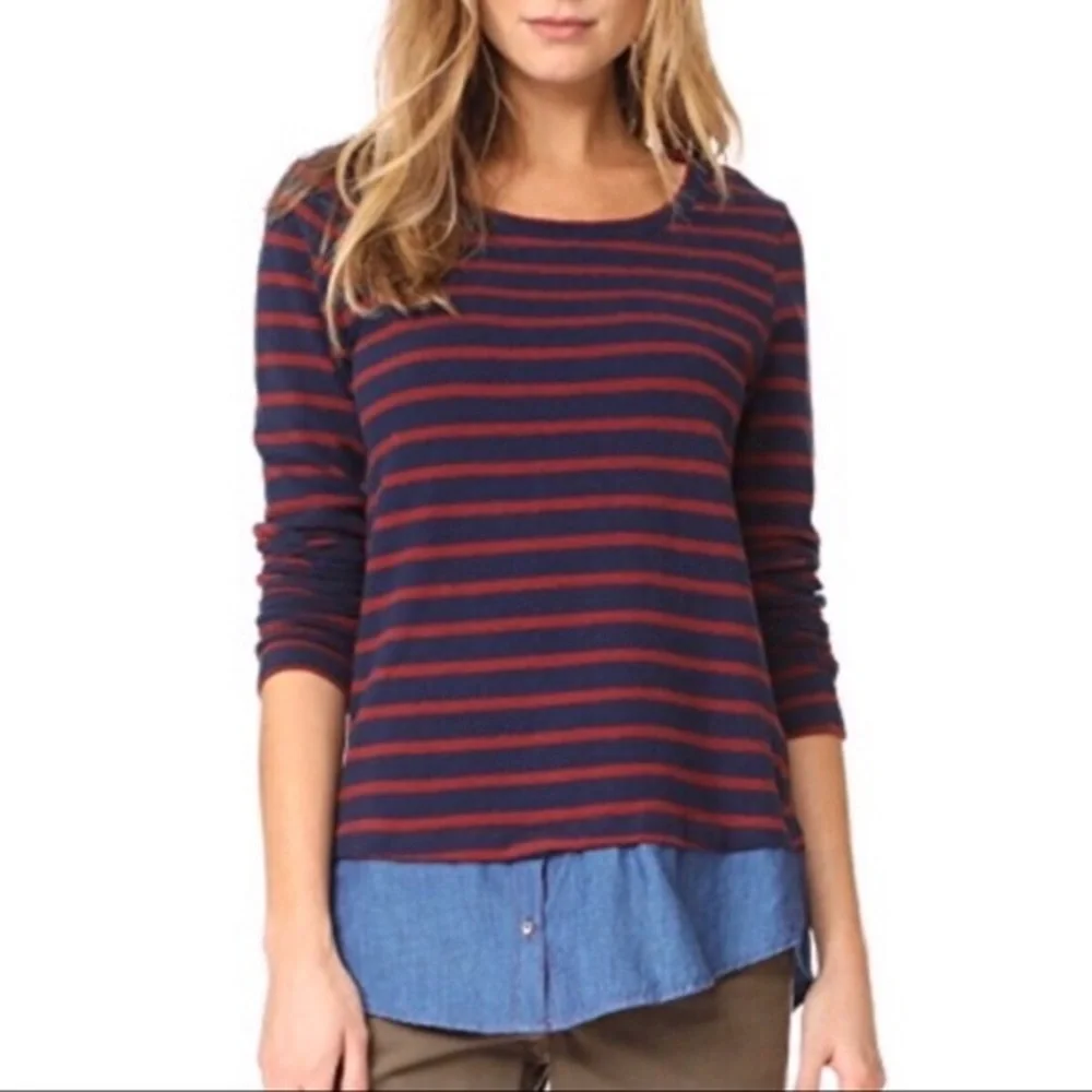 Joie Marilina Striped Layered Crew Pullover